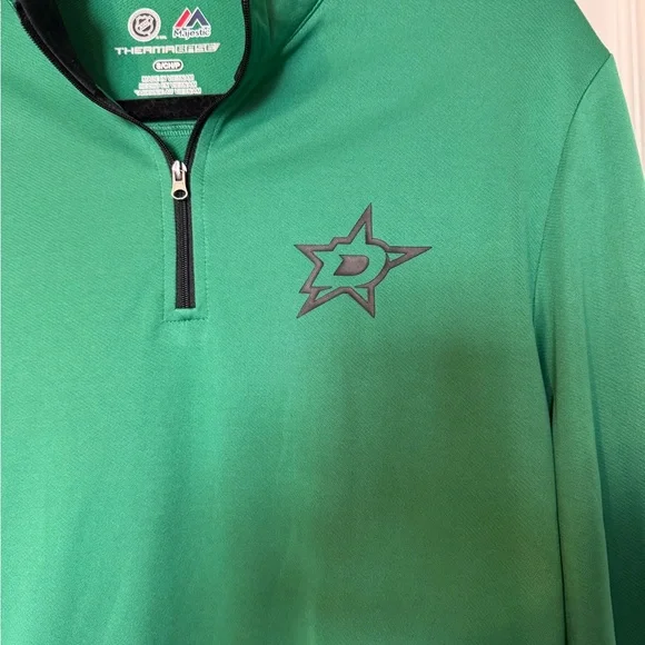 Dallas Stars NHL Green Men’s Small Quarter-Zip Pullover -Majestic Thermabase EUC - Picture 3 of 5